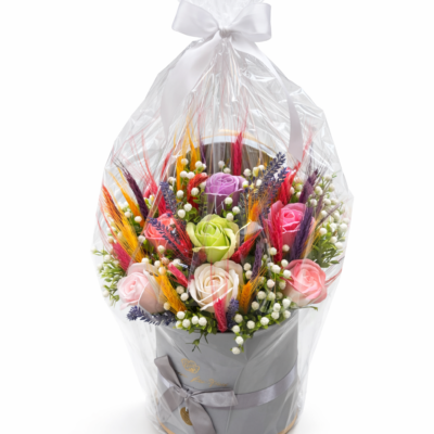 Aranjament floral artificial in cutie eleganta, idee cadou premium pentru femei, aniversare sau surpriza romantica AYBR Home