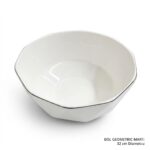 Bol ceramic geometric alb mare (Bol servire/fructe) cu margine neagră metalizată – AYBR HOME
