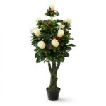 Copac Artificial de Topiar cu Boboci de Trandafir Albi și Fructe Roșii - 150 cm