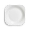 Farfurie albă pătrată din porțelan cu margini curbate și design minimalist