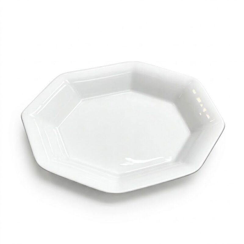 Farfurie hexagonală din porțelan alb lucios pentru servire