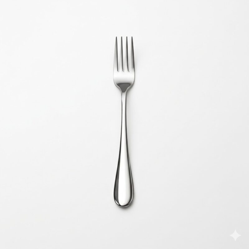 Furculiță de masă din inox lucios, design modern.