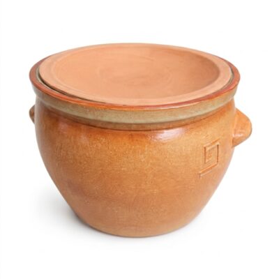 Oală tradițională din lut smălțuit, cu capac, ideală pentru sarmale și gătit la cuptor