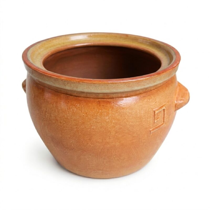 Oală tradițională din lut smălțuit, cu capac, ideală pentru sarmale și gătit la cuptor