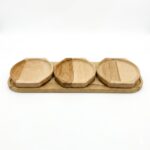 Set Servire Aperitive din Lemn Masiv, Platou cu 3 Boluri Detașabile pentru Snack-uri și Tapas