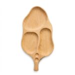 Platou din lemn masiv în formă de frunză cu 5 compartimente scobite