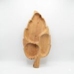 Platou din Lemn Masiv în Formă de Frunză, cu 3 Compartimente pentru Servire