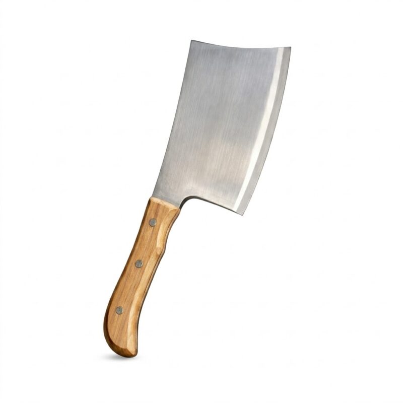 „Satar de bucătărie din oțel inoxidabil cu mâner din lemn, vedere din profil.