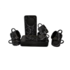 Set de cafea Malooki Midnight Marble din porțelan negru cu model de marmură albă, 12 piese, așezat pe fundal alb.