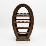 Suport Sticle de Vin tip Butoi Vertical – Raft Rustic din Lemn cu 4 Niveluri și Blat de Servire