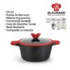 Oală Blaumann 24 cm din aluminiu turnat cu înveliș de marmură, bază multistrat compatibilă cu inducția și mânere ergonomice.