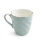 Cană din Ceramică Geometrică "Mint Diamond", Verde Mentă cu Margine Argintie, 350ml