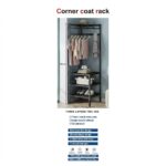 Cuier de Colț cu 3 Rafturi și Agățători, Model TM3-303, Negru, 185cm