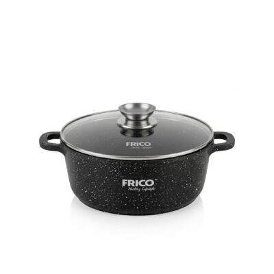 Oală cu înveliș din marmură Frico FR-4406, diametru 24 cm, capacitate 4.5 litri, capac de sticlă, compatibilă inducție