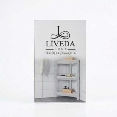 Raft de colț pentru baie cu 3 polițe, ideal pentru organizarea șampoanelor și a produselor de îngrijire personală.