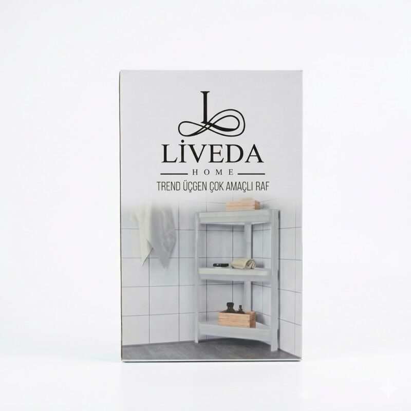 Raft de colț pentru baie cu 3 polițe, ideal pentru organizarea șampoanelor și a produselor de îngrijire personală.