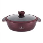 Cratiță antiaderentă cu capac Rockland, Aluminiu turnat, Interior Granit 5 straturi, Inducție, 28 cm, Vișiniu