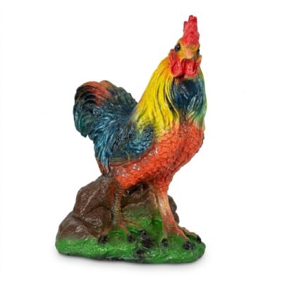Figurină de grădină în formă de cocoș colorat, decorațiune de exterior pentru curte.