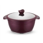 Oală pentru Supă Rockland, Aluminiu Turnat, Acoperire Granit 5 Straturi, cu Capac de Sticlă, 32 cm, Vișiniu