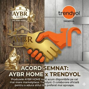 Imagine oficială de anunțare a parteneriatului și colaborării dintre magazinul AYBR HOME și marketplace-ul Trendyol.